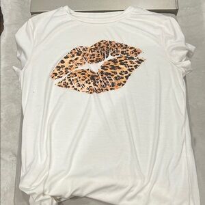 Leopard Print Lips White T-Shirt